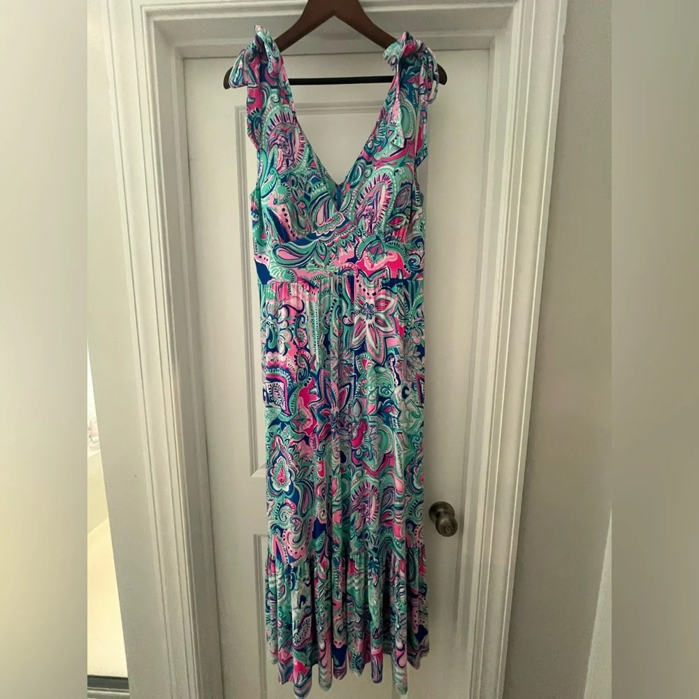 Lilly Pulitzer Pink and Blue Paisley Maxi Dress - Picture 1 of 8